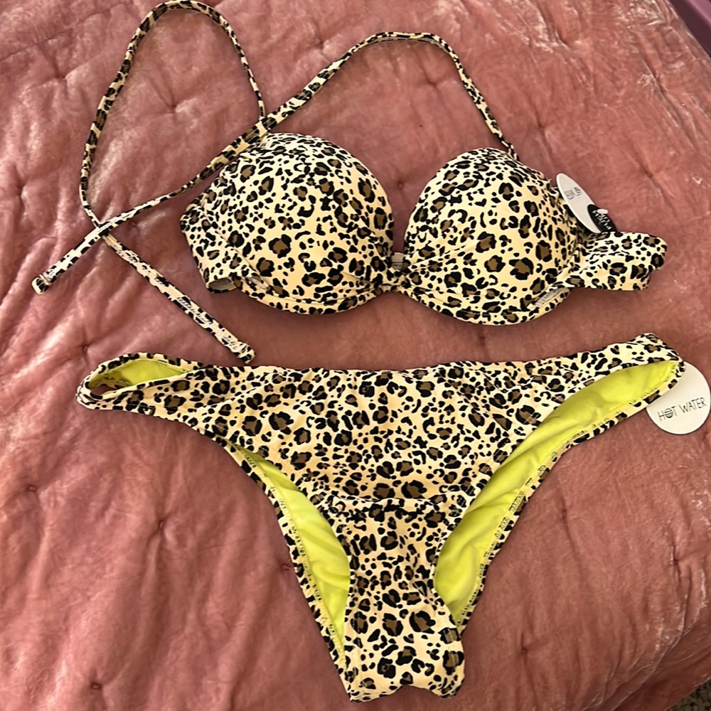 Leopard print and lime bikini